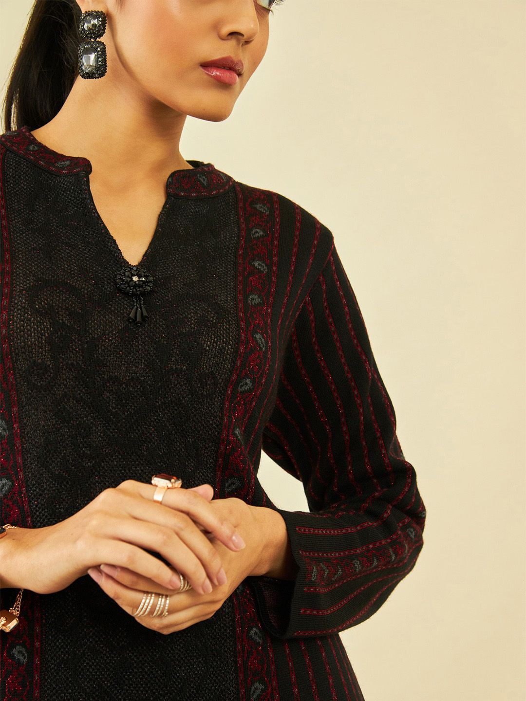 Dhiyona SO Women's Floral Woven Designed Regular Acrylic Kurta with Trousers