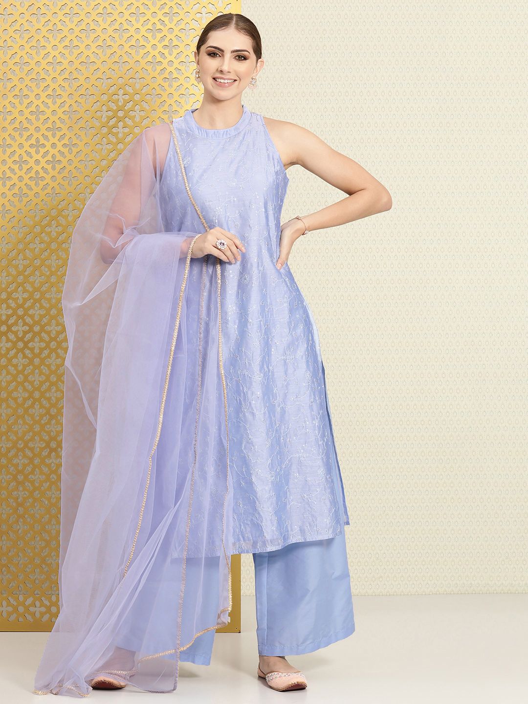 Dhiyona PD Women Women Ethnic Motifs Regular Sequined Jashn Kurta With Palazzos & Dupatta