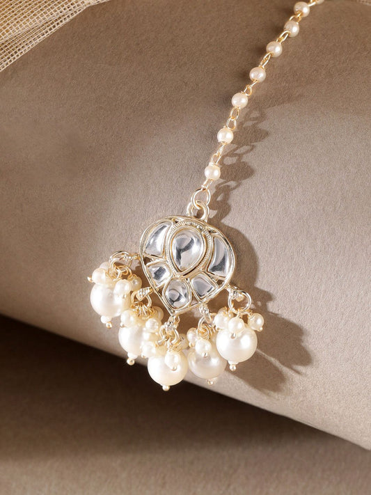 Dhiyona RJ Women's Gold-Plated Beaded Kundan Studded & Beaded Maang Tikka