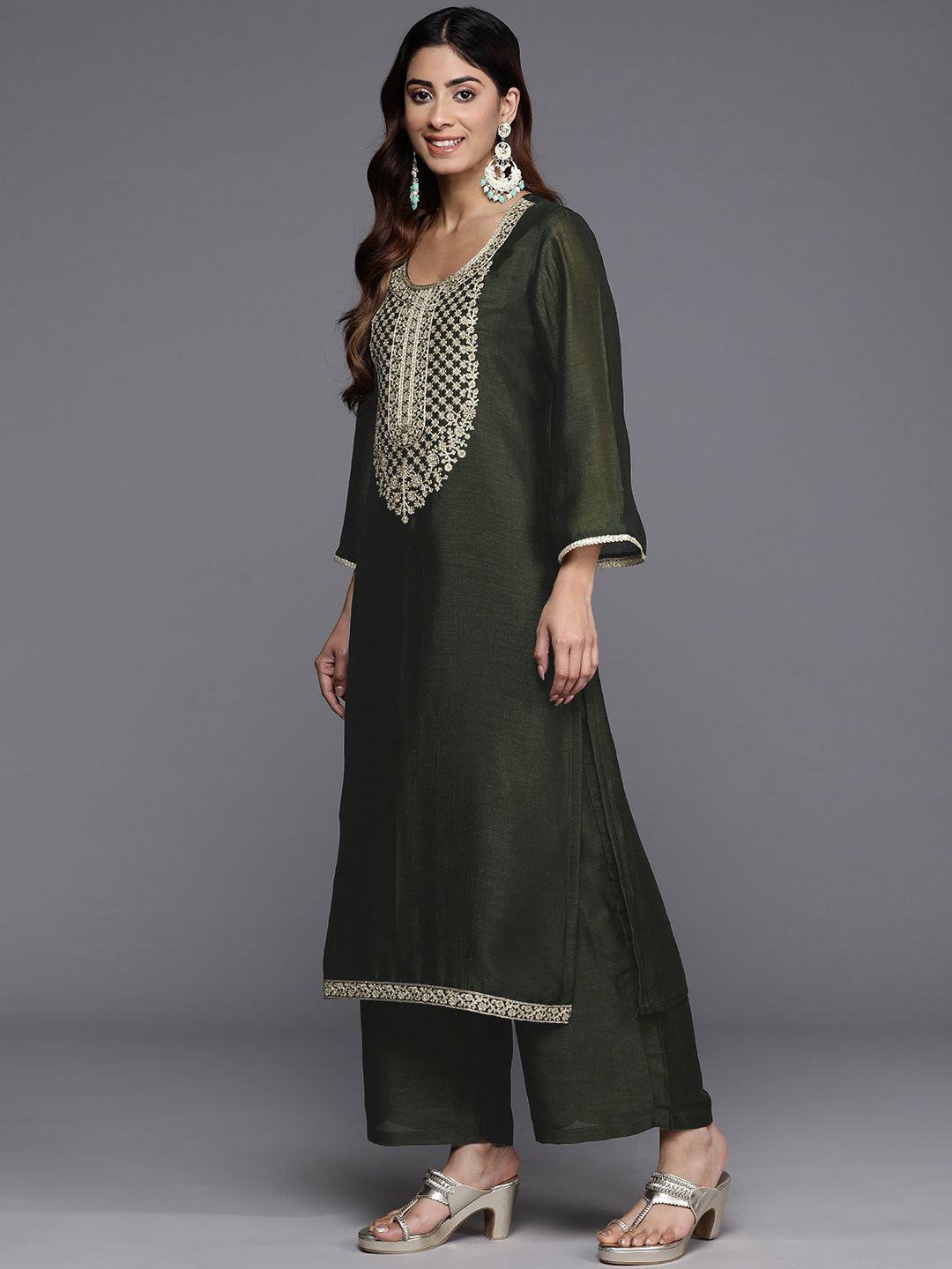 Dhiyona VA Women'sEthnic Motifs Yoke Design Kurta with Palazzos & Dupatta