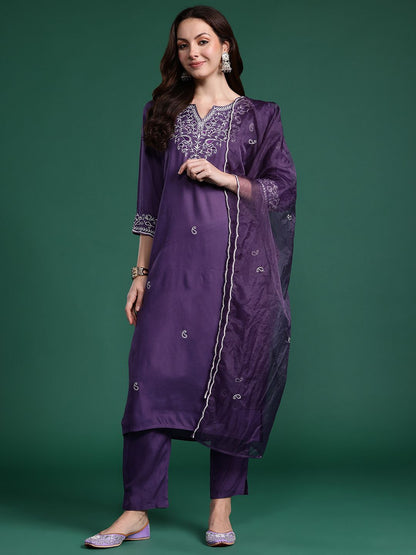 Dhiyona IE Paisley Embroidered Kurta with Trousers & Dupatta