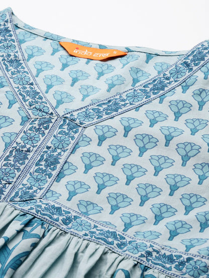 Floral Printed Empire Pure Cotton Kurta with Trousers & Dupatta