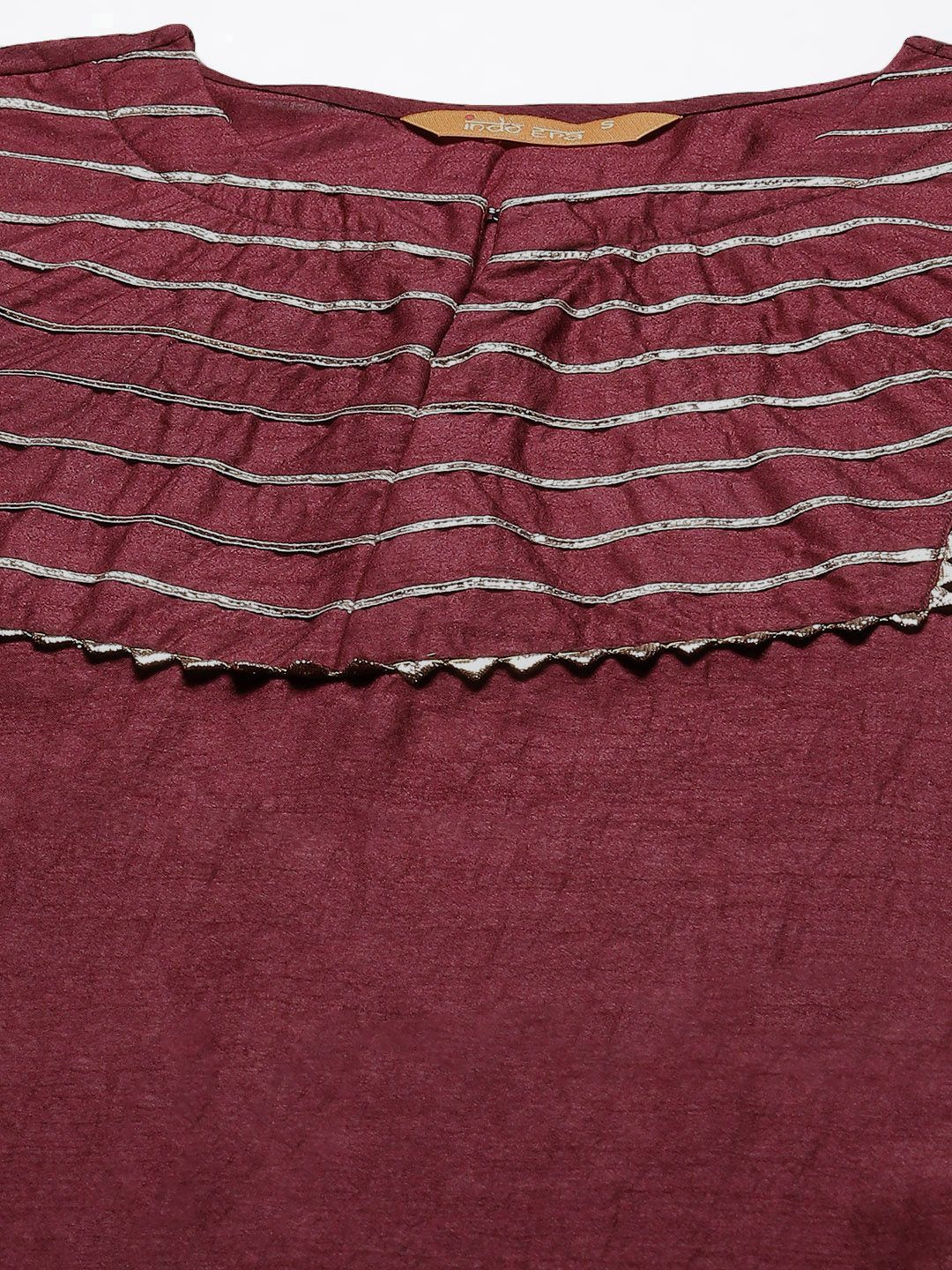 Dhiyona IE Maroon & Gold Yoke Design Gotta Patti Straight Kurta with Trousers & With Dupatta