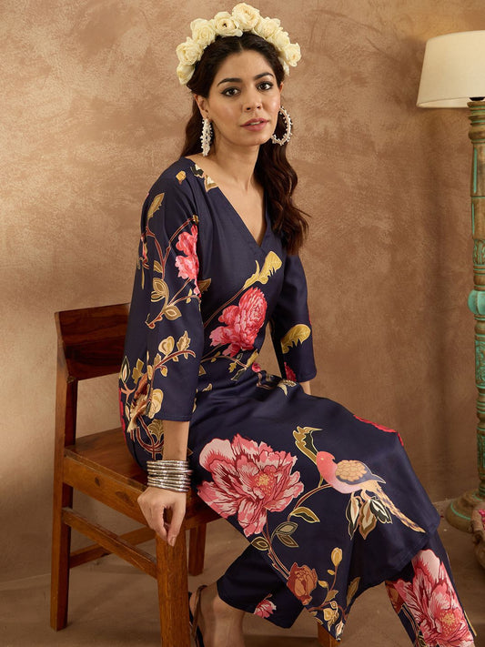 Dhiyona IE Women Floral Printed Regular Kurta with Trousers