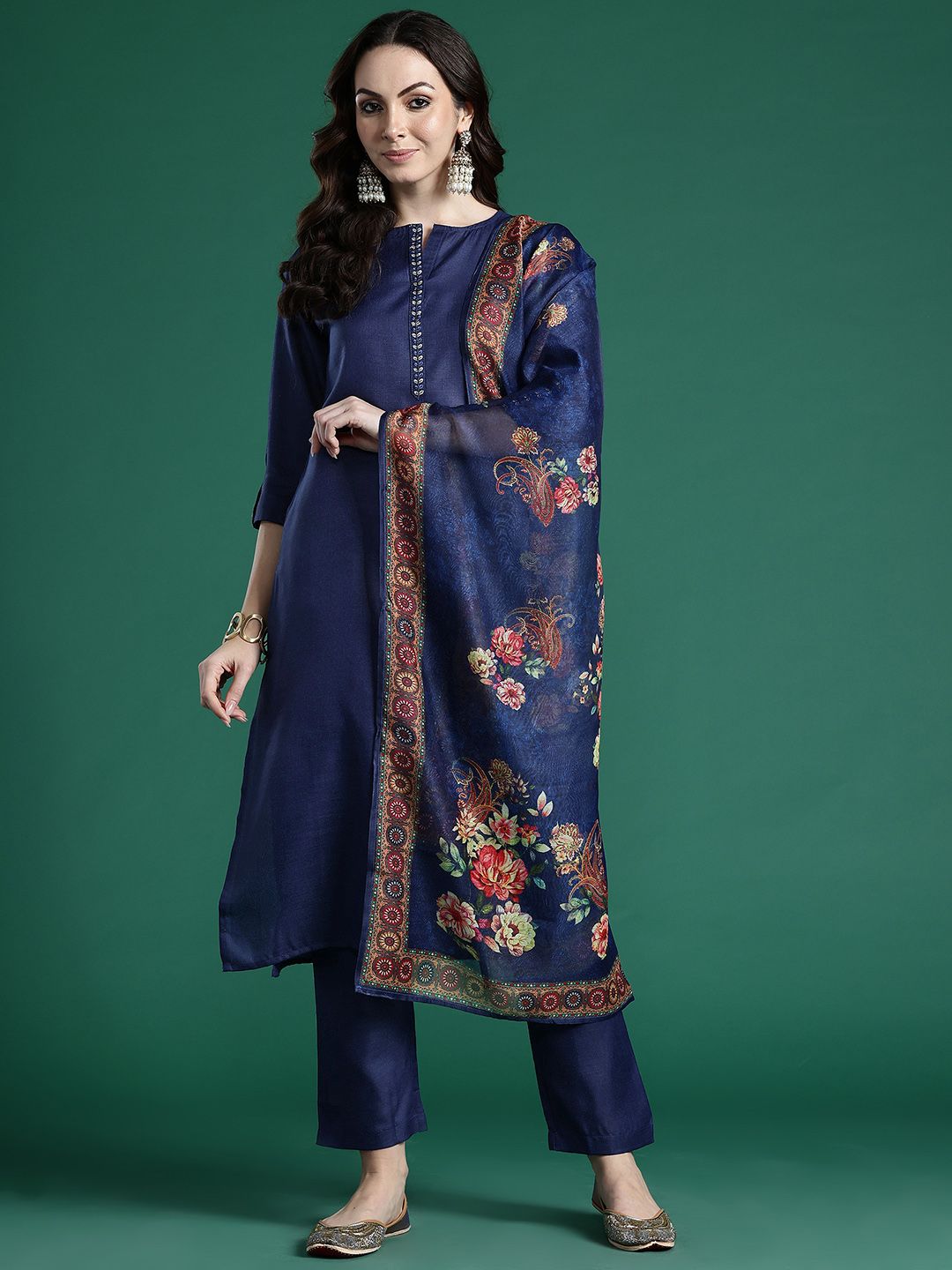 Ethnic Motifs Embroidered Kurta with Trousers & Dupatta