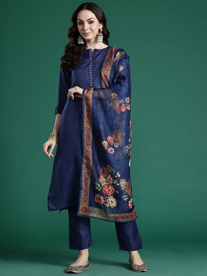 Ethnic Motifs Embroidered Kurta with Trousers & Dupatta