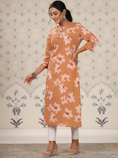 Dhiyona OD  Floral Printed Pure Cotton Straight Kurta
