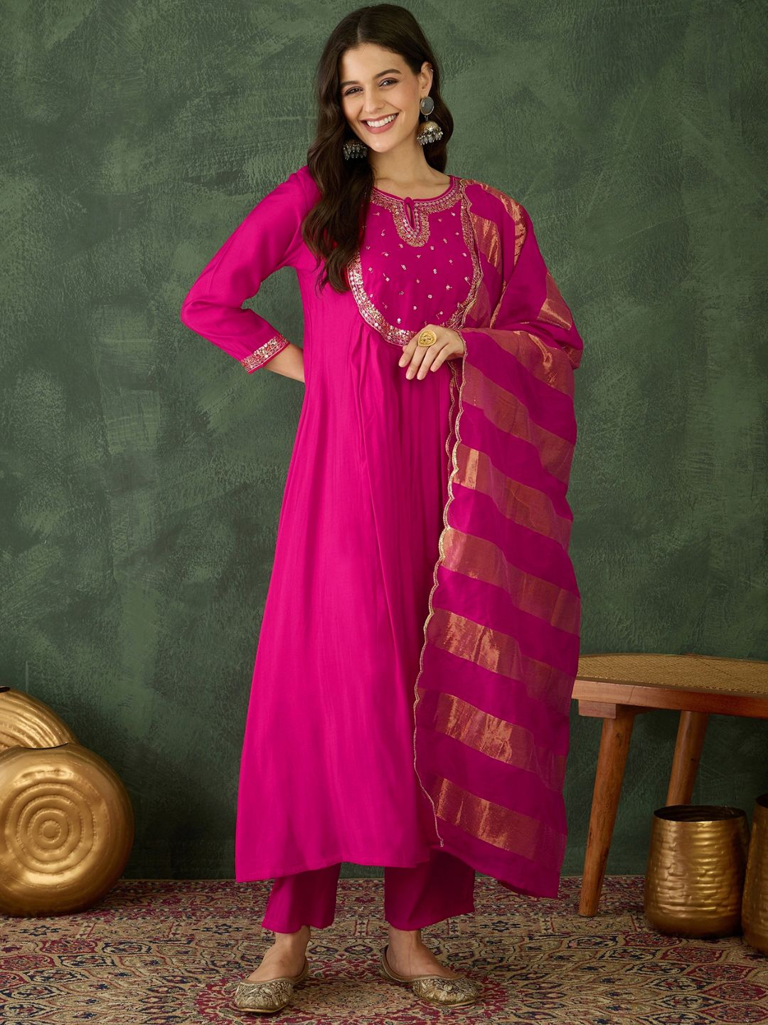 Dhiyona KA Women Embroidered A-Line Kurta Set