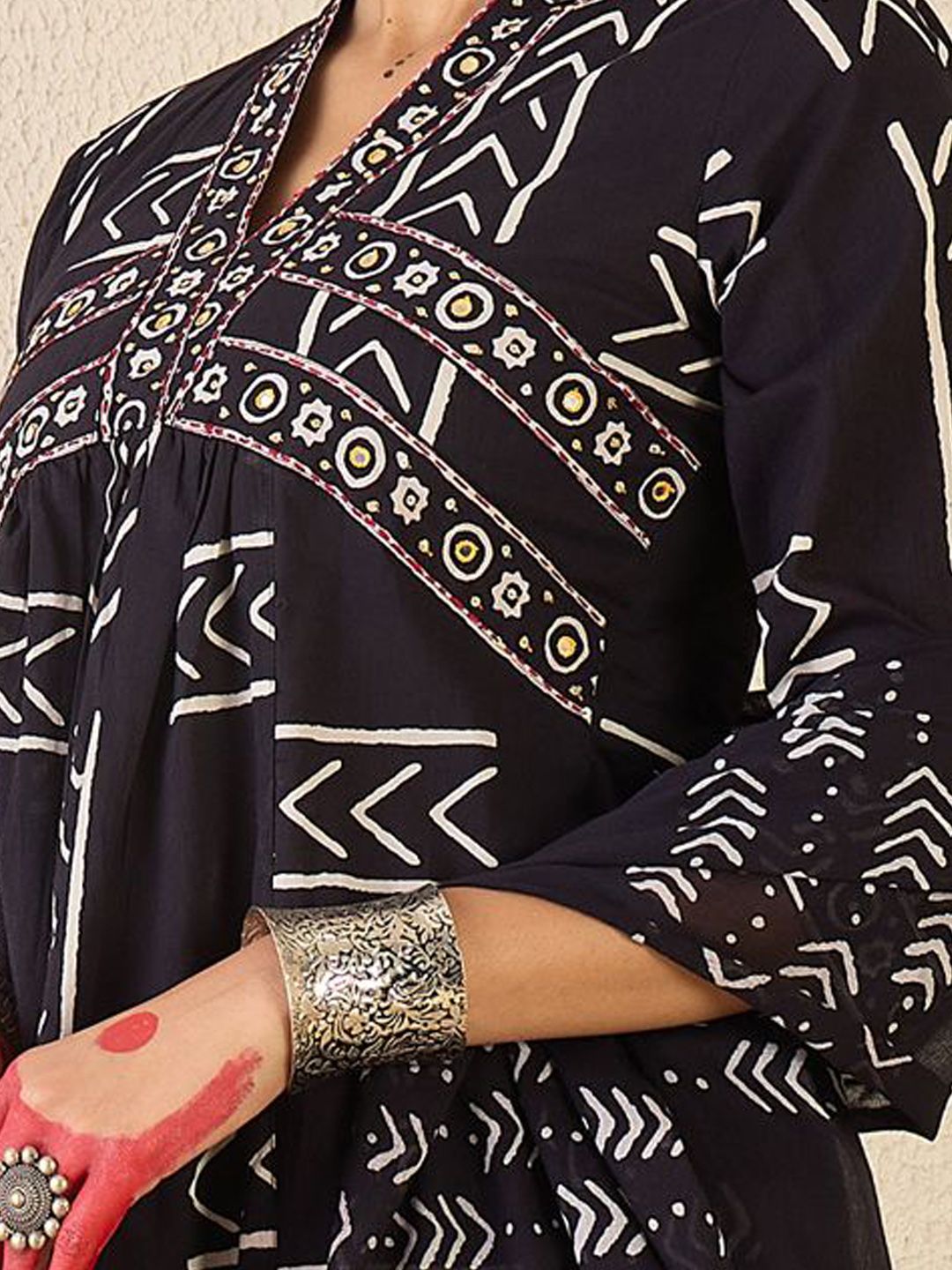 Dhiyona IE Women Printed Empire Pure Cotton Kurta with Trousers & With Dupatta