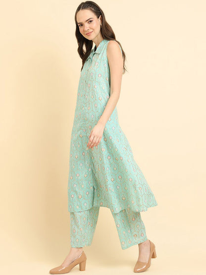 Dhiyona VA Women'sBlue Floral Printed Regular Kurta with Palazzos