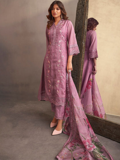 Floral Embroidered Regular Thread Work Kurta With Trousers & Dupatta