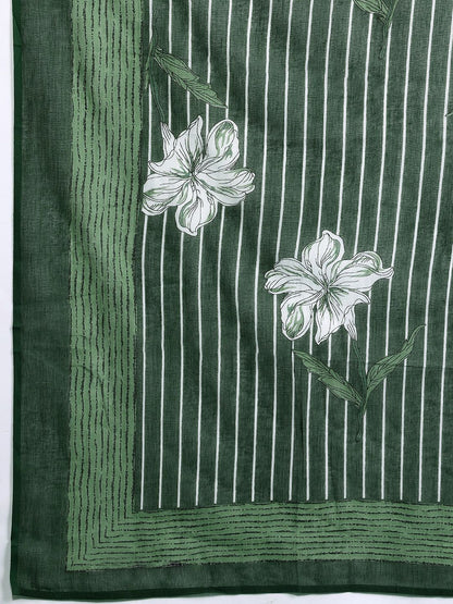 Dhiyona IE Floral Printed Regular Pure Cotton Kurta with Trousers & Dupatta