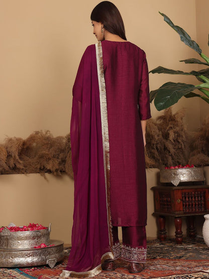Dhiyona VA Women'sEthnic Motifs Embroidered Regular Kurta with Trousers & Dupatta