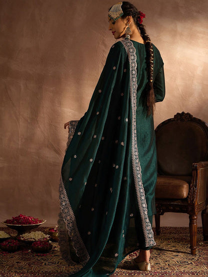 Ethnic Motifs Embroidered Regular Thread Work Straight Kurta Set