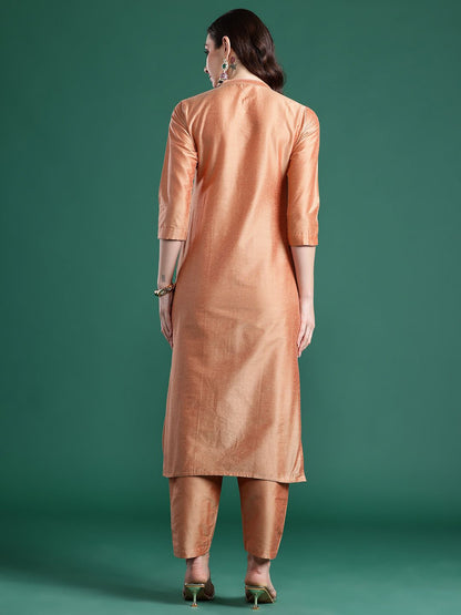 Floral Embroidered Thread Work Pure Cotton Kurta with Trousers