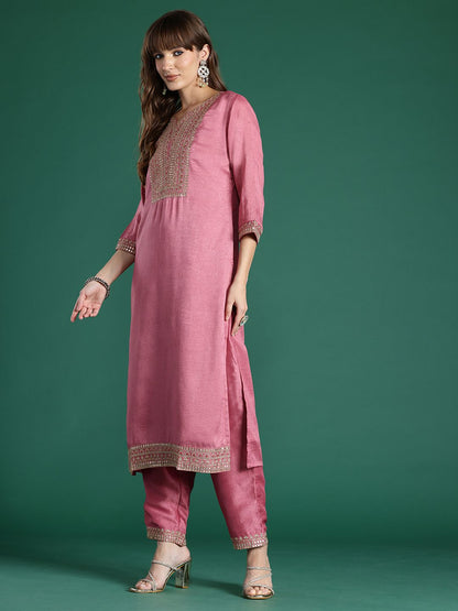 Dhiyona IE Floral Embroidered Sequinned Kurta with Trousers & With Dupatta