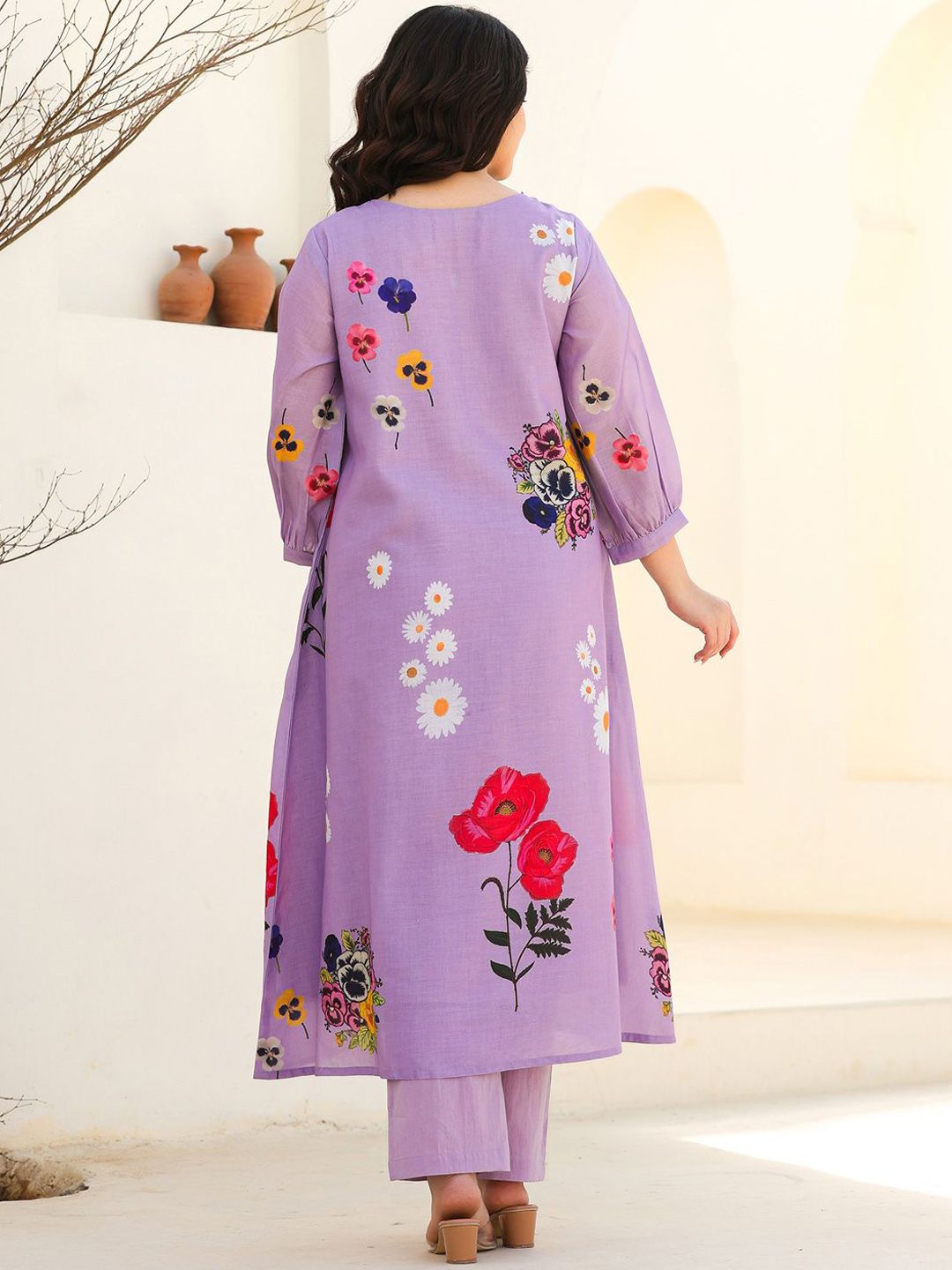 Floral Printed Pure Cotton Kurta With Trousers