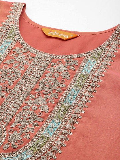 Ethnic Motifs Embroidered Sequinned Kurta with Trousers & With Dupatta