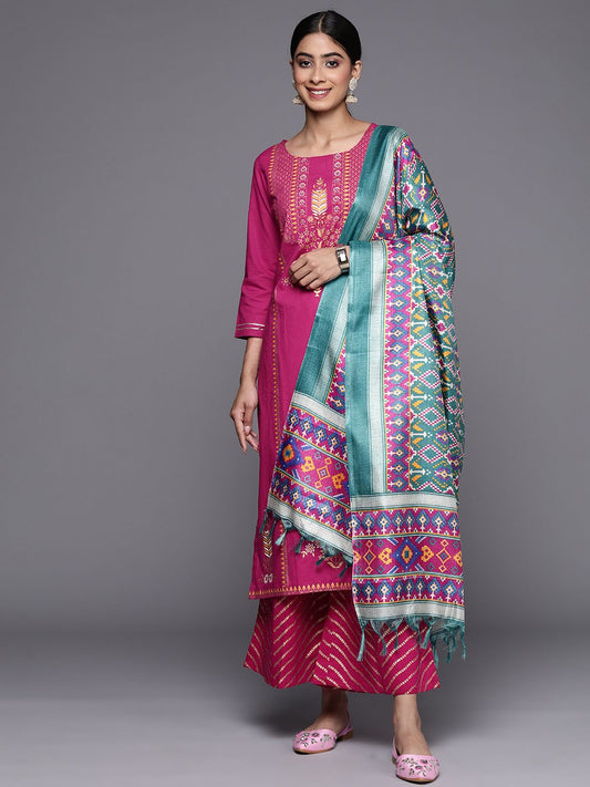 Dhiyona VA Women'sFloral Printed Regular Kurta With Palazzos & Dupatta