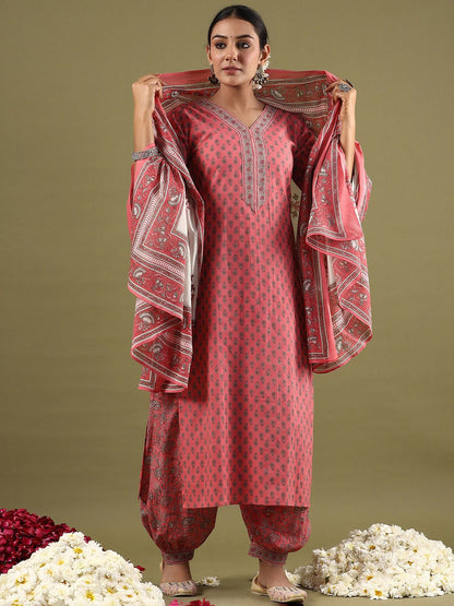 Dhiyona IE Ethnic Motifs Printed Regular Pure Cotton Kurta with Salwar & With Dupatta