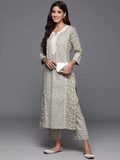 Dhiyona VA Women'sFloral Printed Pure Cotton Anarkali Kurta with Trousers