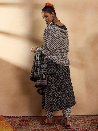 Printed Regular Pure Cotton Kurta with Salwar & Dupatta