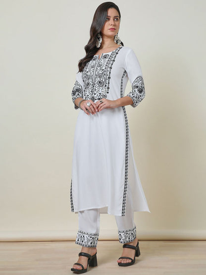 Dhiyona SO Women's Rayon Embroidered Kurta Set With Faux Mirror