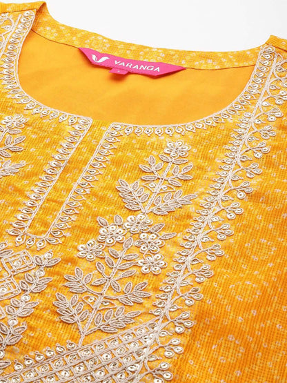 Dhiyona VA Women'sBandhani Printed Regular Sequinned Kurta with Trousers & Dupatta