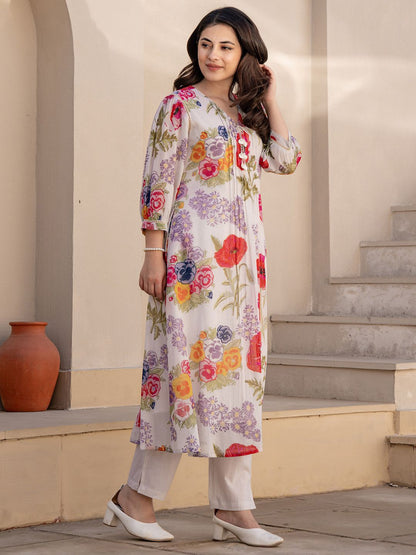 Dhiyona IE Printed Pure Cotton Tunic & Trousers Co-ords