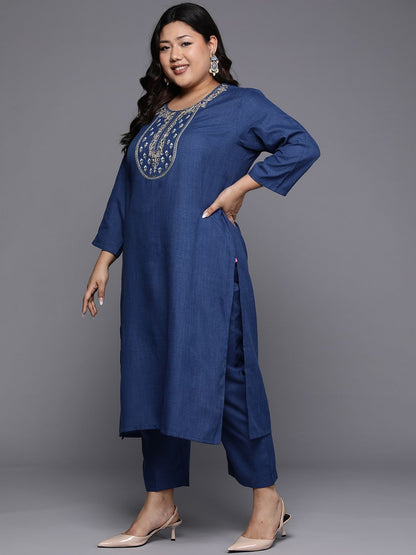 Dhiyona VA Women'sPlus Size Embroidered Thread Work Kurta with Trousers & Dupatta