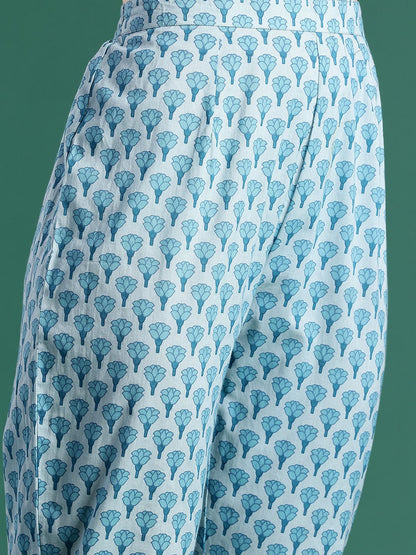 Floral Printed Empire Pure Cotton Kurta with Trousers & Dupatta