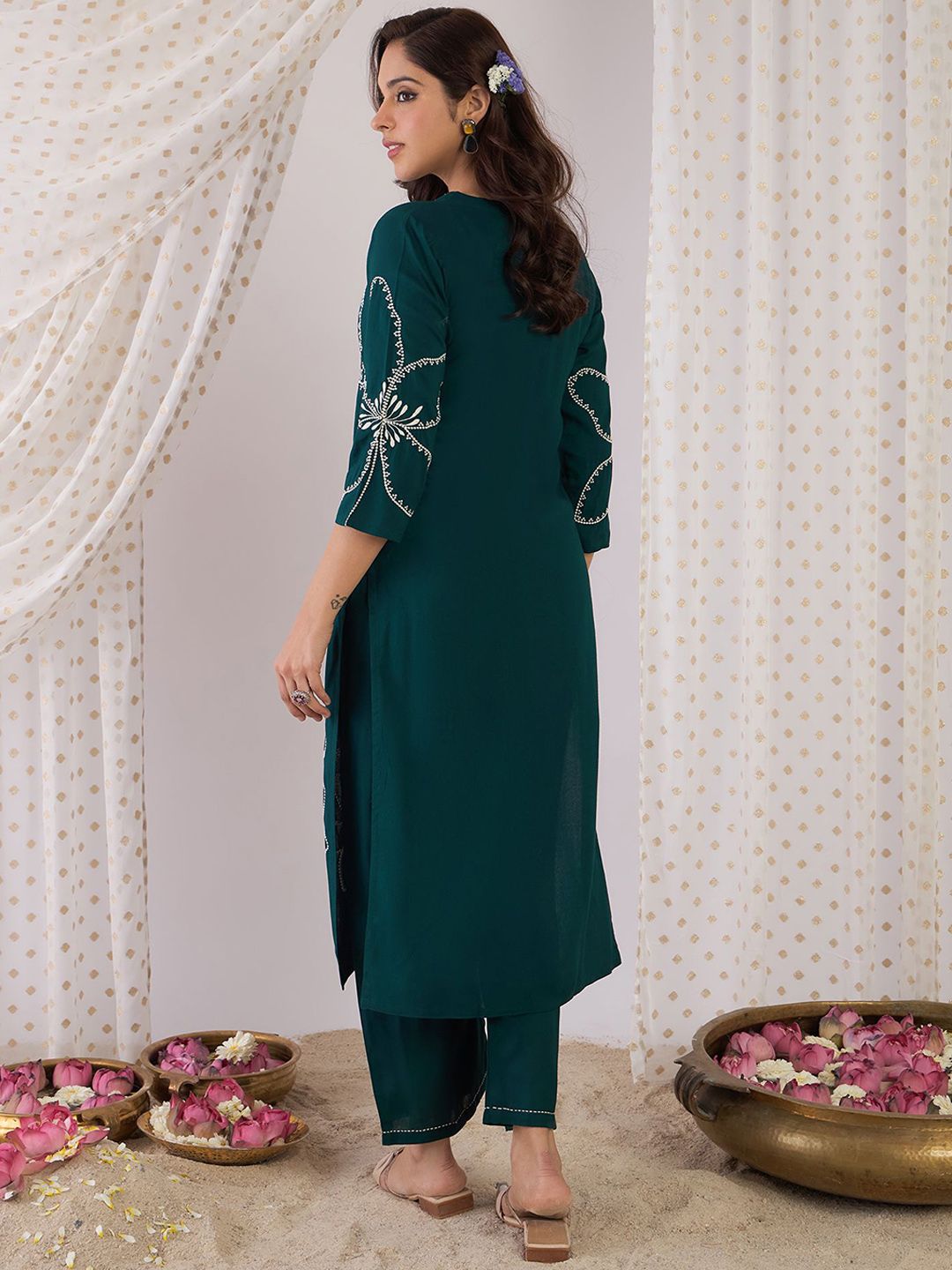 Dhiyona IE Embroidered V-Neck Tunic With Trouser