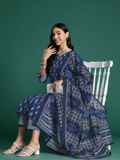 Ethnic Motifs Printed Regular Pure Cotton Kurta With Trousers & Dupatta