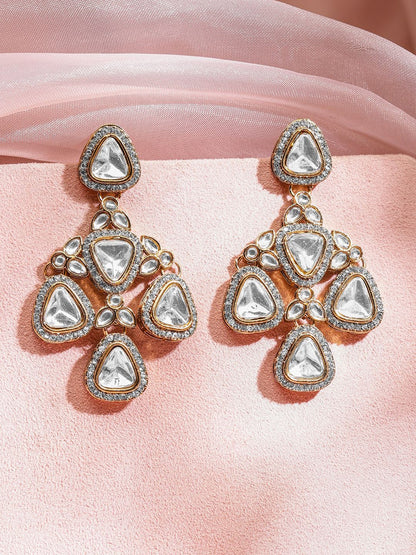 Dhiyona RJ Women's 22K Gold-Plated White & Clear Stone & Cubic Zirconia Studded Chandelier Earrings