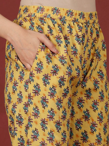 Dhiyona VA Women's Floral Printed Regular Gotta Patti Pure Cotton Kurta, Trousers with Dupatta