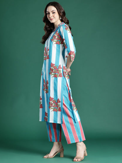 Floral Printed Regular Pure Cotton Kurta with Trousers