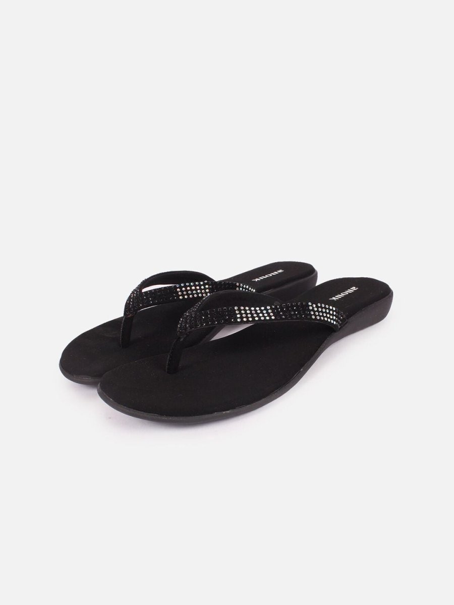 Dhiyona AK Black Embellished Open Toe Flats
