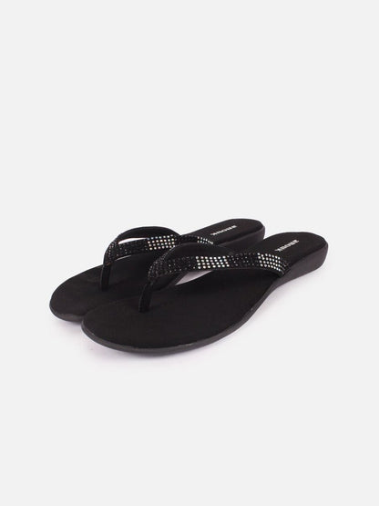 Dhiyona AK Black Embellished Open Toe Flats
