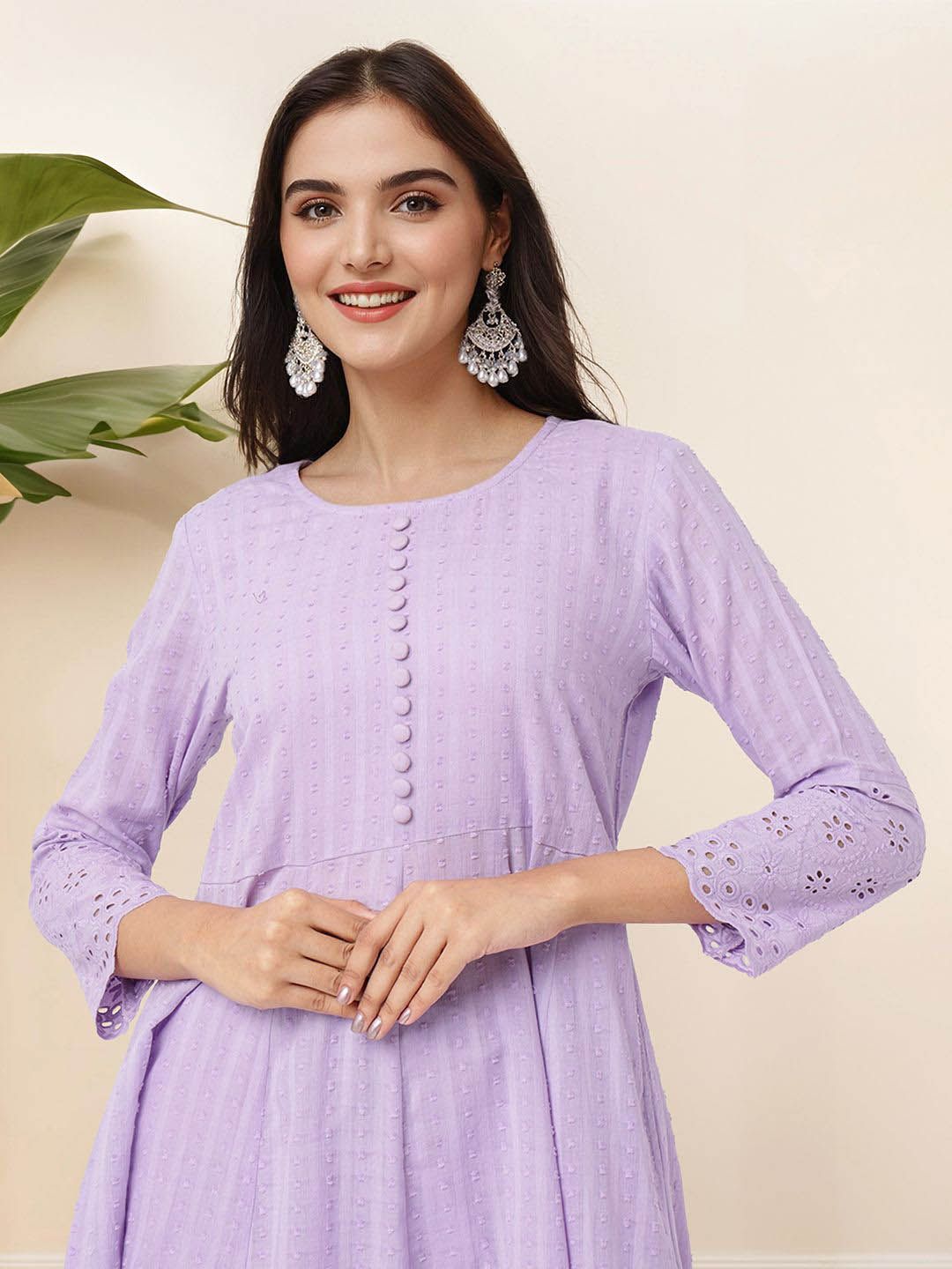 Dhiyona IS Women's Ethnic Motifs Embroidered Regular Pure Cotton Anarkali Kurta with Trousers