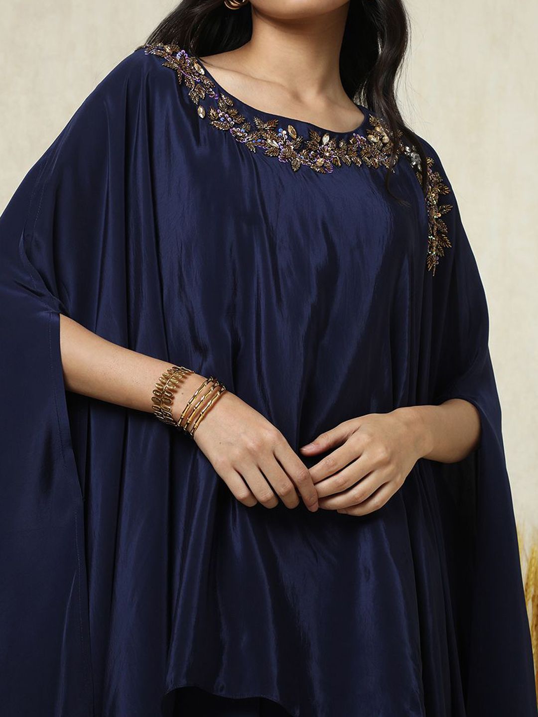 Dhiyona SO Women's Layered Beads and Stones Kaftan Top With Dhoti Pants & Inner