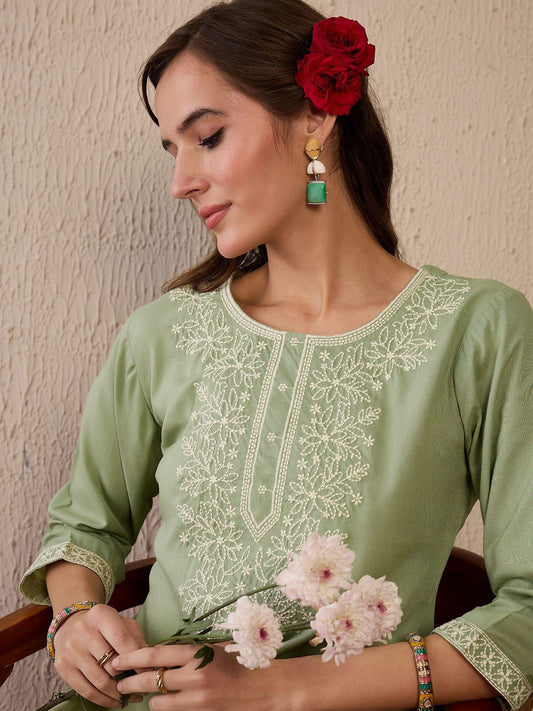 Dhiyona IE Women Floral Embroidered Thread Work Kurta