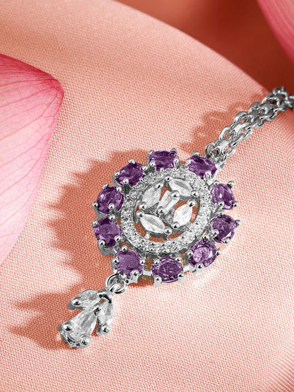 Dhiyona RJ Women's Rhodium-Plated Artificial Stones Studded Maang Tikka