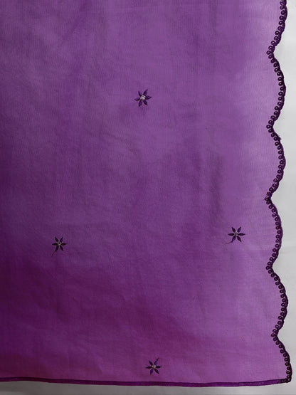 Ethnic Motifs Yoke Design Thread Work Kurta With Trousers & Dupatta