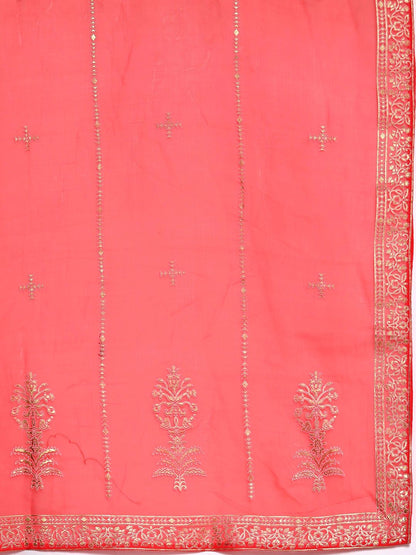 Women Pink Ethnic Motifs Printed Liva Kurta with Palazzos & With Dupatta