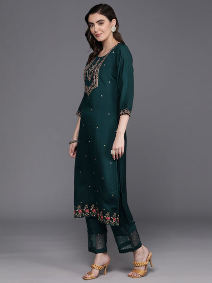 Dhiyona IE Floral Embroidered Regular Kurta with Trousers & Dupatta