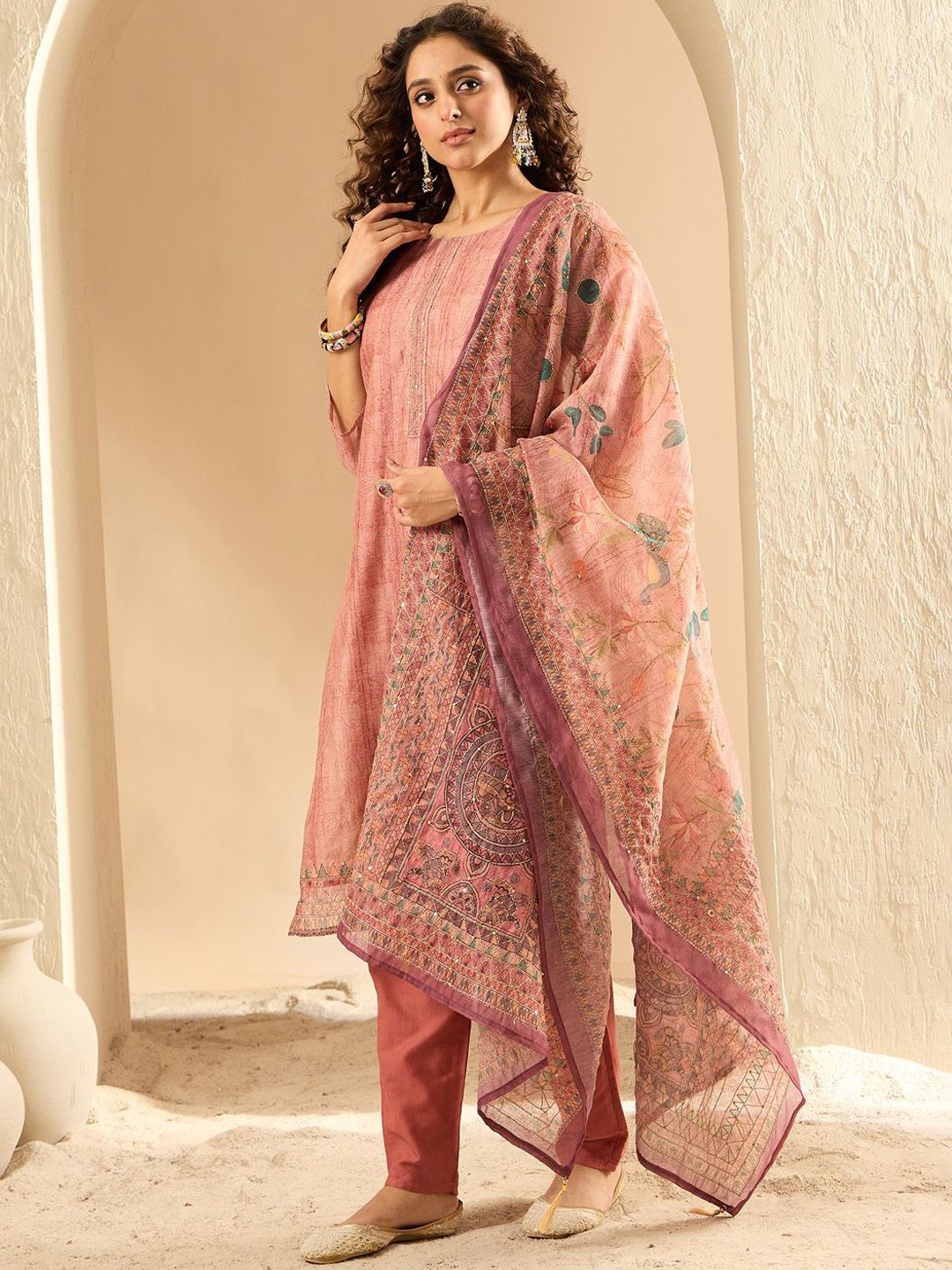 Dhiyona IE Women Embroidered Kurta with Trousers & Dupatta