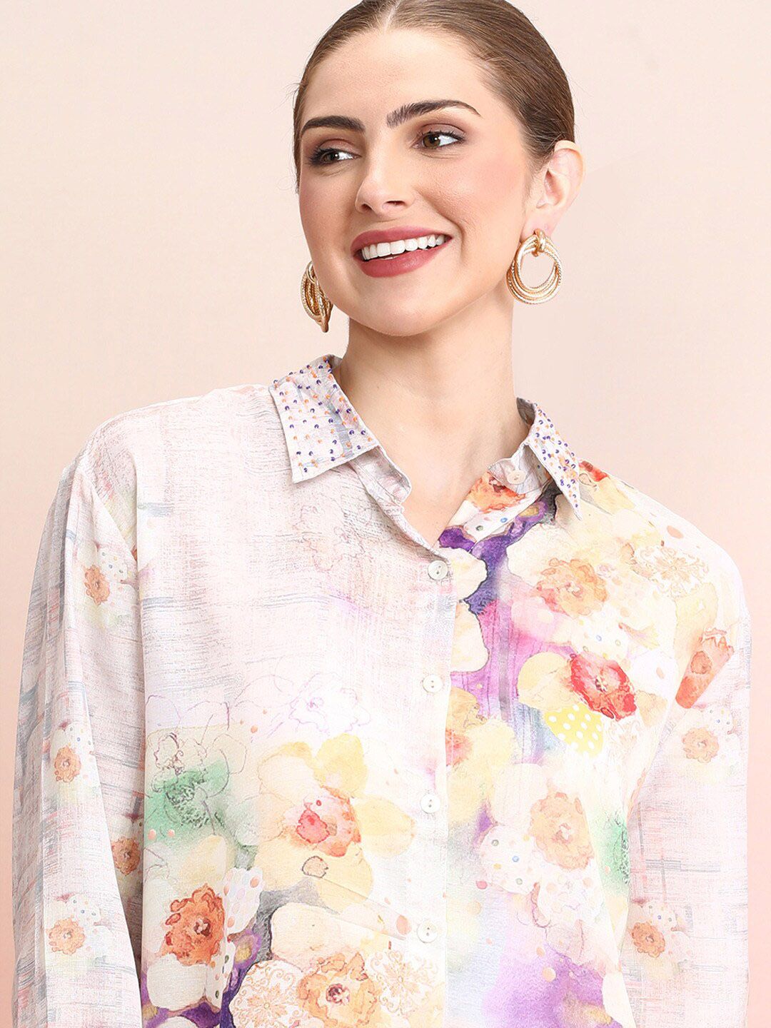 Dhiyona IE Printed & Embroidered Shirt With Trousers Co-Ords