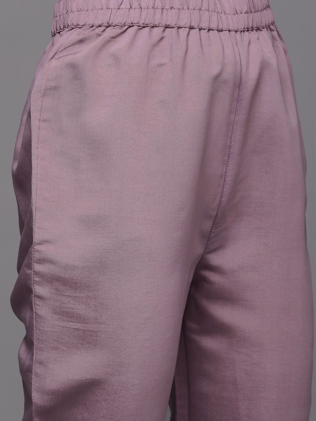 Dhiyona VA Women's Mauve Ethnic Motifs Gotta Patti Kurta with Trousers & With Dupatta