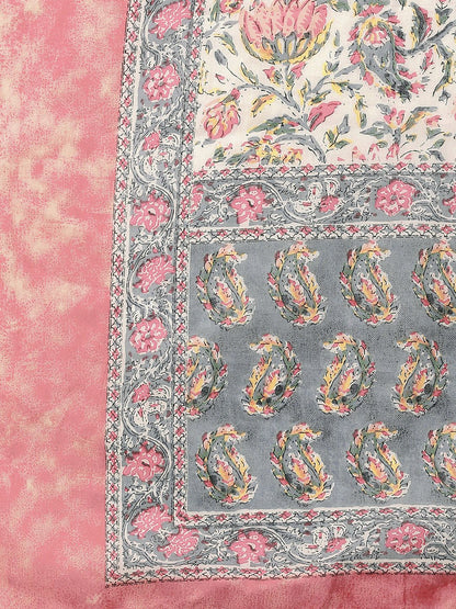 Dhiyona KL Women Plus Size Cream Ethnic Pure Cotton Kurta with Trousers & Dupatta