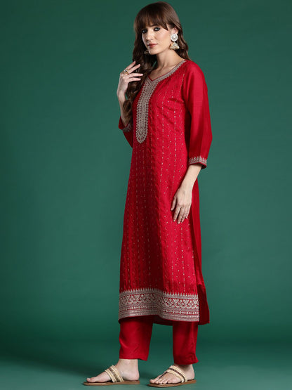 Ethnic Motifs Embroidered Sequinned Kurta with Trousers & With Dupatta